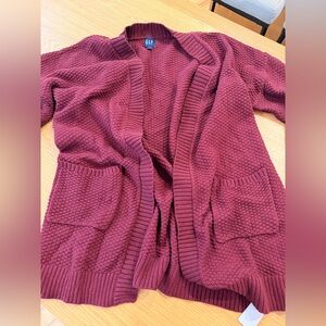 GAP Women's Textured Knit Cardigan in Burgundy/Red XL
